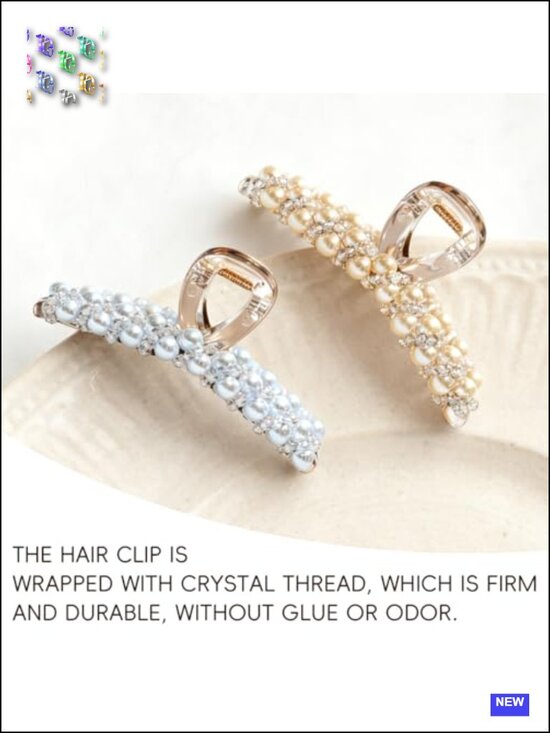 Faux Pearl and Crystal Bead Hair Claw Clips Strong Hold Non Slip
